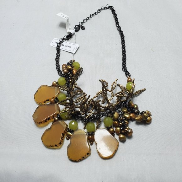 Coldwater Creek coral statement neck with gunmetal chain - Picture 2 of 7